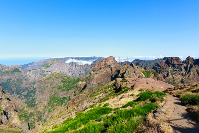 山,云景,马德拉,自然,悬崖,水平画幅,岩石,蓝色,全景,大西洋群岛