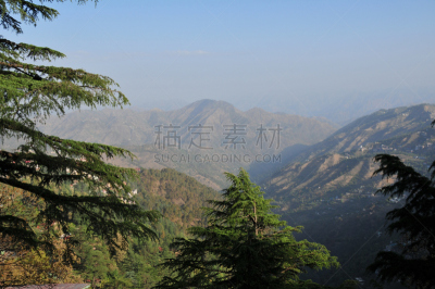 西姆拉,印度,自然,天空,拍摄场景,水平画幅,绿色,地形,山,无人