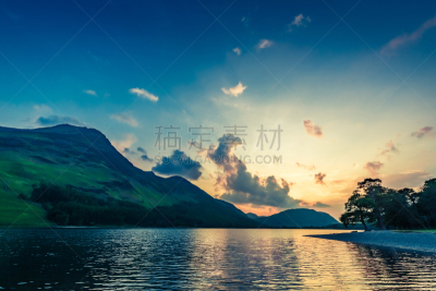 英格兰,湖,居住区,非凡的,色彩鲜艳,黄昏,巴特米尔,坎布里亚,国内著名景点,云