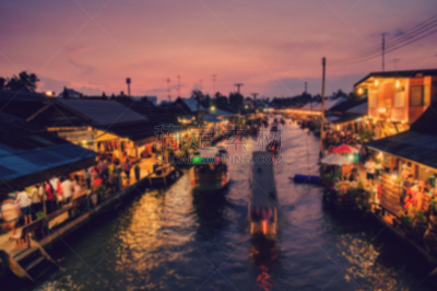 夜生活,水上市场,当能沙朵水上市场,水平画幅,夜晚,运河,旅行者,户外,泰国,河流