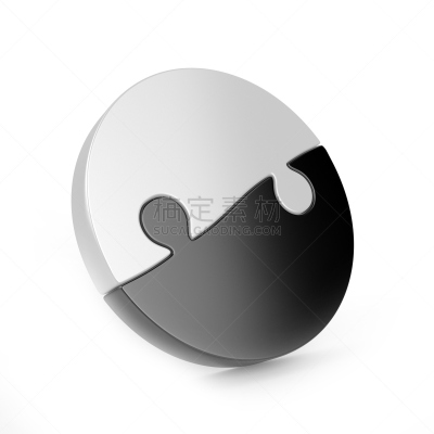 White an black two piece circular puzzle on a white background 3d rendering