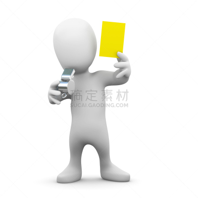 黄牌,男人,三维图形,裁判,口哨,可爱的,人,运动,塑胶,图像