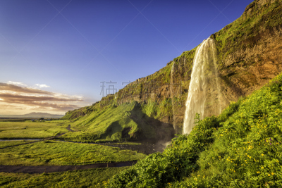 冰岛国,seljalandsfoss waterfall,南,水,褐色,水平画幅,瀑布,户外,湖,草