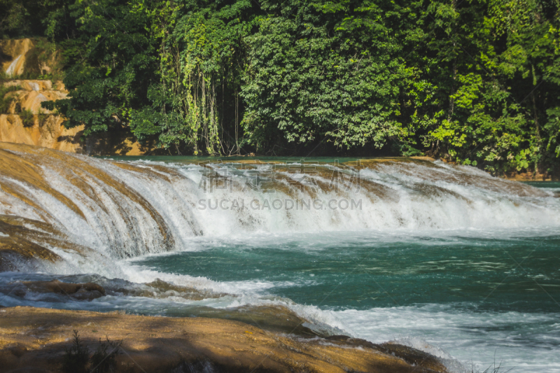 墨西哥,恰帕斯州,瀑布,特拉华,agua azul cascades,户外,多色的,绿色,蓝色,自然界的状态