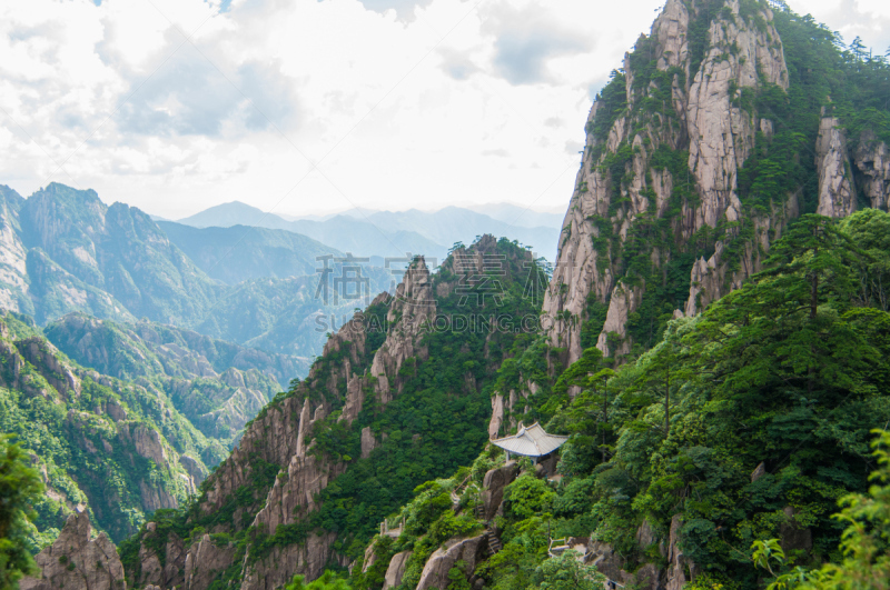 黄山山脉,中国,自然,松树,水平画幅,山,无人,户外,中长距离,松科