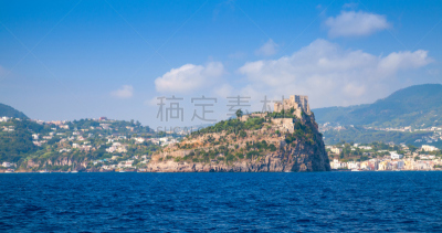 伊斯基亚岛,岩石,岛,城堡,天空,外立面,水平画幅,无人,海港,古老的