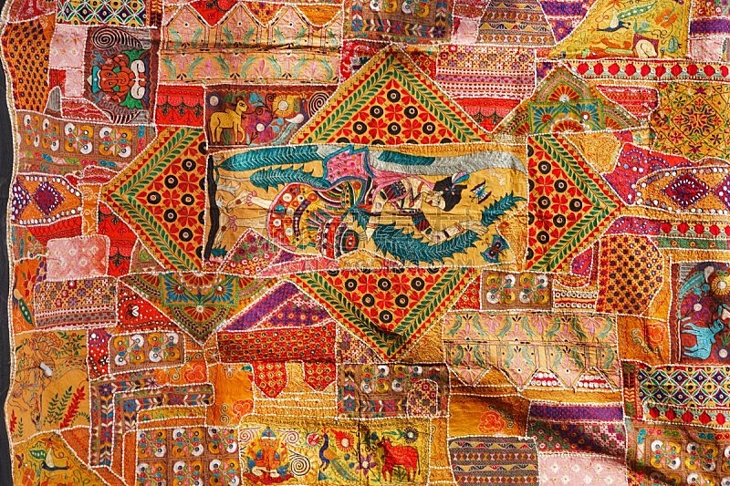 印度,拉贾斯坦邦, 贾沙梅尔,工艺品,多色的,纺织品,羊毛线球,式样,技能,传统