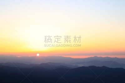 早晨,山,天空,里山,水平画幅,无人,纯净,户外,日出,剪影