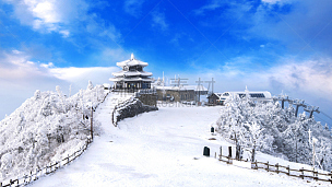 雪,韩国,冬天,雾,山,早晨,有包装的,自然,天空,水平画幅