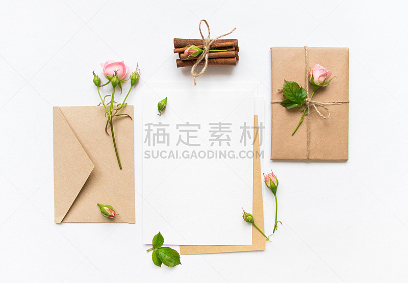 信函,粉色,玫瑰,信封,礼物,节日,平铺,贺卡,留白,高视角