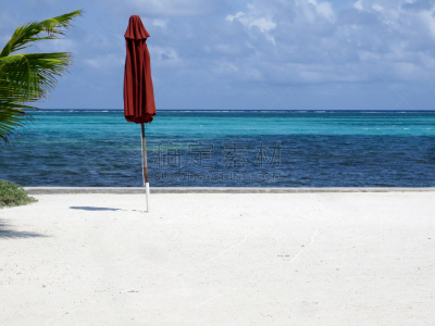 海滩遮阳伞,伯利兹,ambergris caye,加勒比海,水,水平画幅,沙子,无人,蓝色,户外