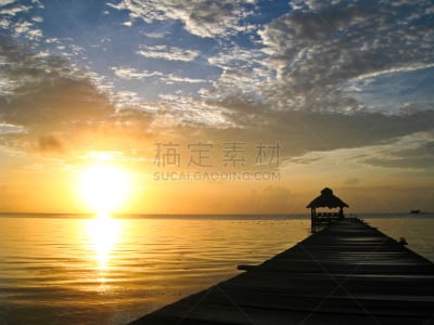 伯利兹,太阳,在上面,水,天空,度假胜地,水平画幅,无人,凉棚,户外