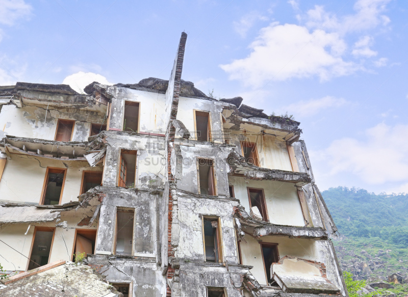 地震,房屋,北川县,绵阳,自然,窗户,水平画幅,建筑,拆毁的,损坏的