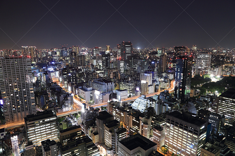 夜晚,都市风景,东京,水平画幅,无人,交通,户外,现代,光,照明设备
