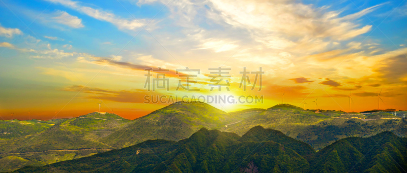 风力,电缆,天空,水平画幅,高视角,山,能源,无人,制造机器,涡轮