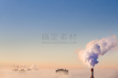 热成像,烟囱,天空,白色,蒸汽,高大的,烟,蓝色,日落