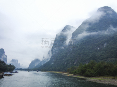 山,河流,风景,喀斯特,水,天空,美,水平画幅,美人,夏天
