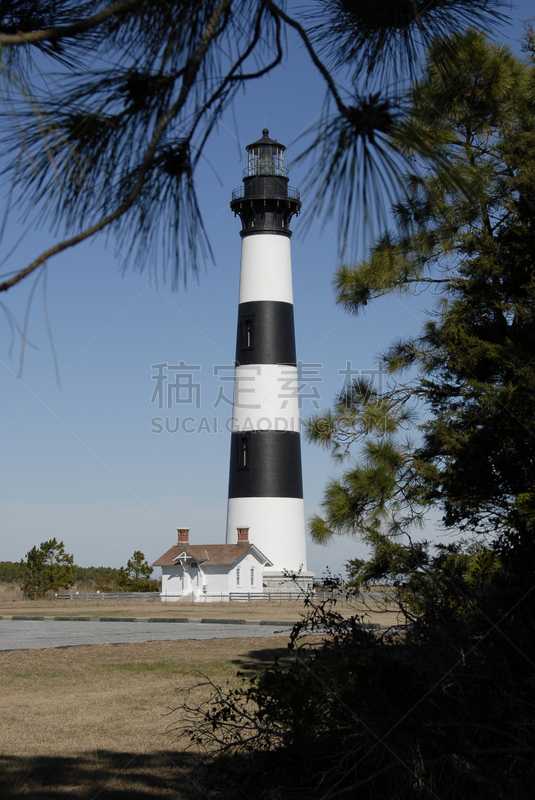 博得岛灯塔,外海岸,垂直画幅,北卡罗来纳,无人,建筑外部,户外,灯塔楼,岛,海岸线