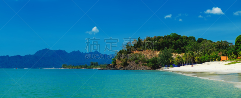 海景,岛,浮罗交怡岛,远距离,留白,座位,枝繁叶茂,沙子,夏天,海岸地形