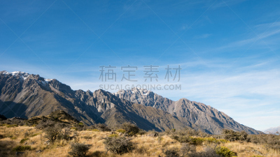 山脉,新西兰,库克山,痕迹,褐色,水平画幅,山,雪,无人