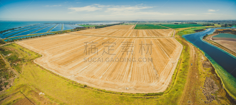 田地,河流,草地,全景,航拍视角,牧场,威勒比,明亮,夏天,白昼