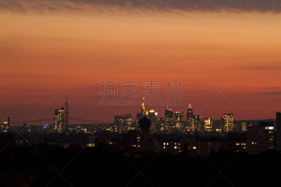 城市天际线,三孔插座,法兰克福,欧洲央行,水平画幅,橙色,夜晚,无人,足球运动,路灯