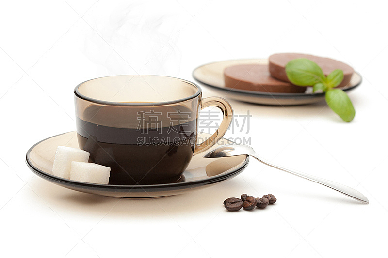 巧克力,咖啡,饼干,烤咖啡豆,饮食,早餐,咖啡生豆,水平画幅,茶碟,黑色
