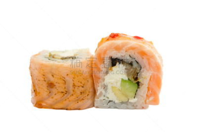 寿司,三文鱼,白色背景,分离着色,水平画幅,无人,开胃品,膳食,海产,奶酪