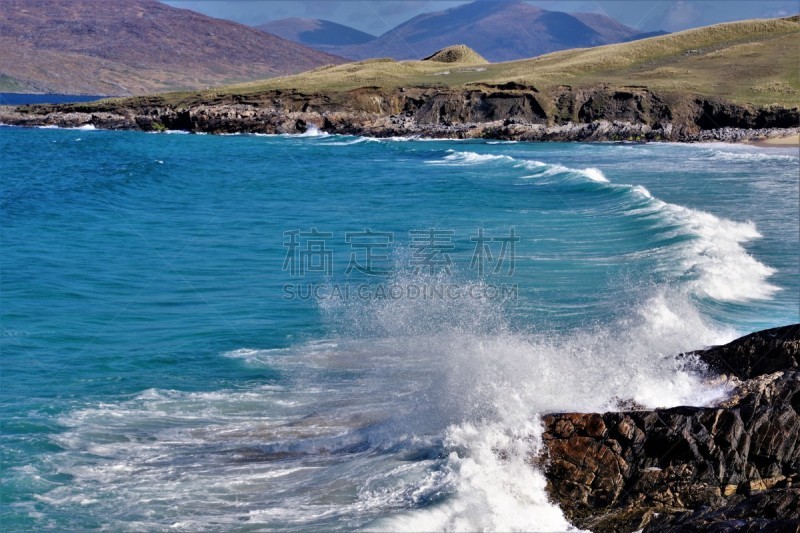 沙子,苏格兰,光,海浪,海滩,岛,harris,春天,西