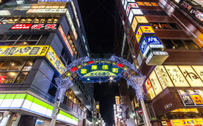 新宿区,歌舞伎町,居住区,建筑物门,大门,安全护栏,水平画幅,夜晚,户外,都市风景