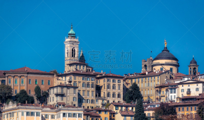 城市天际线,天空,贝加莫,水平画幅,建筑,无人,欧洲,黄昏,建筑外部,户外