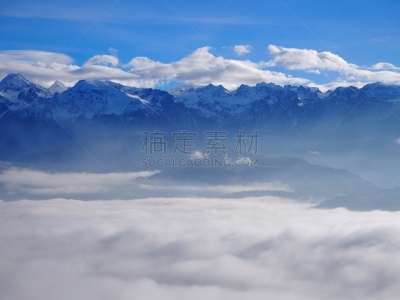 Grenoble, France – December 23, 2018: photography showing a sea of clouds above the city of Grenoble during a morning of december. The photography was taken at La Bastille viewpoint. La Bastille is a fortress culminating at 476 m (1,561ft) above sea level