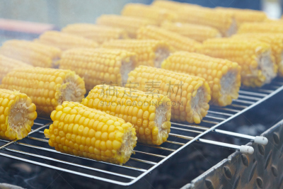 玉米,炊具,格子烤肉,水平画幅,素食,水果,夏天,户外,热,黄色