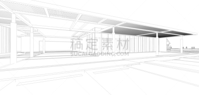 三维图形,建筑,接线框,线框模型,绘画插图,灵感,外立面,水平画幅,形状,现代