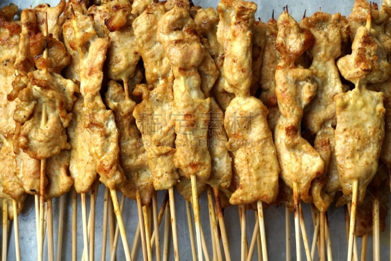格子烤肉,沙嗲,猪肉,餐具,泰国人,水平画幅,开胃品,膳食,泰国,羊肉
