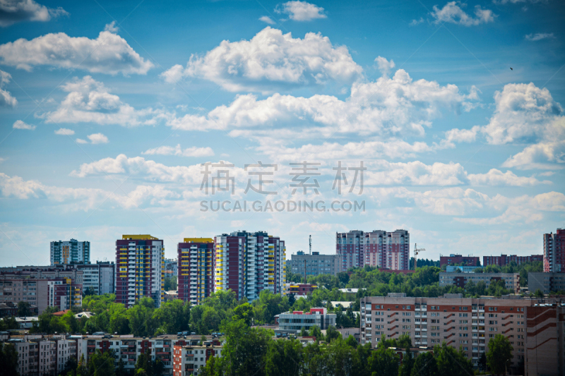 都市风景,伊热夫斯克,天空,新的,水平画幅,高视角,绿色,建筑,无人,蓝色