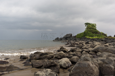 奥修符号,卡纳塔克邦,海滩,印度,戈卡尔那,果阿,水,水平画幅,椰子树,夏天