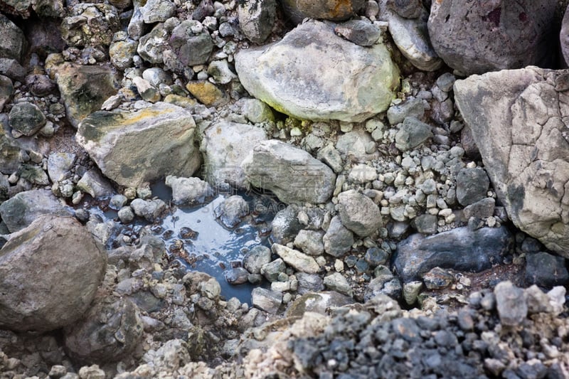 硫磺泉,mud pot,多米尼克,硫磺,水平画幅,高视角,无人,湿,特写,石头