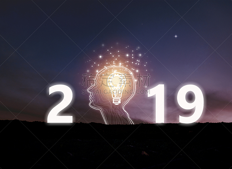 新年前夕,2019,概念,简历,商务,贺卡,超现实主义的,策略,灵感,泰国