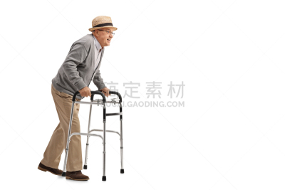老年人,助行架,流动的行人,肢体缺损,长度,能力缺陷者,充满的,侧面像,背景分离,水平画幅