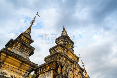 西双版纳,塔,旅游目的地,水平画幅,云,建筑,无人,巨大的,城市,前景聚焦