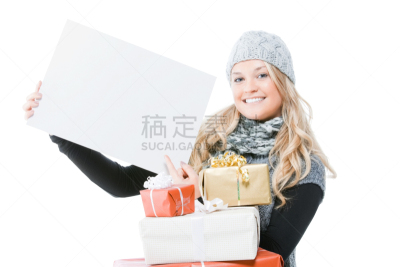 白色,青年女人,空白的,拿着,礼物,自然美,贺卡,留白,仅成年人