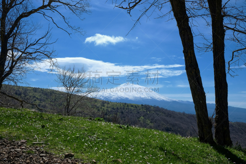 埃特纳火山,西西里,公园,天空,水平画幅,云,雪,无人,火山地形,早晨