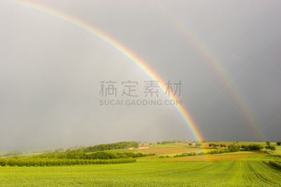 彩虹,双彩虹,天空,风,水平画幅,无人,夏天,户外,草,云景