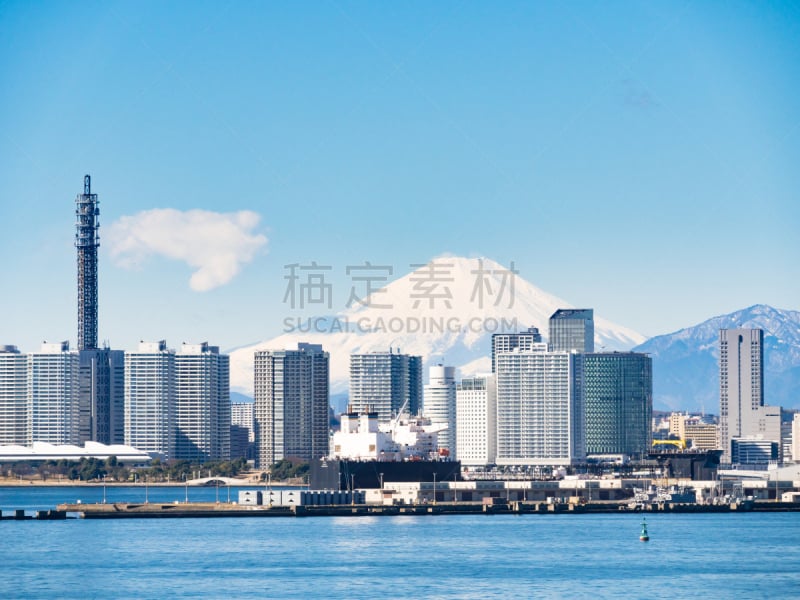 富士山,神奈川县,山,海港,横滨高速铁路,城市,都市风景,横滨,日本,居住区