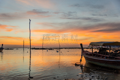 蓝塔岛,云,泰国,船,天空,沙子,海洋,多色的,水,太阳