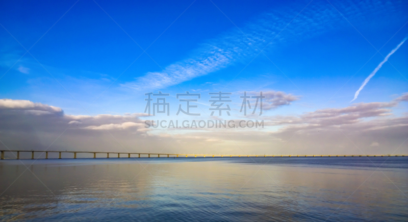 瓦斯科·达·伽马大桥,里斯本,葡萄牙,水,天空,水平画幅,无人,蓝色,欧洲,塔霍河