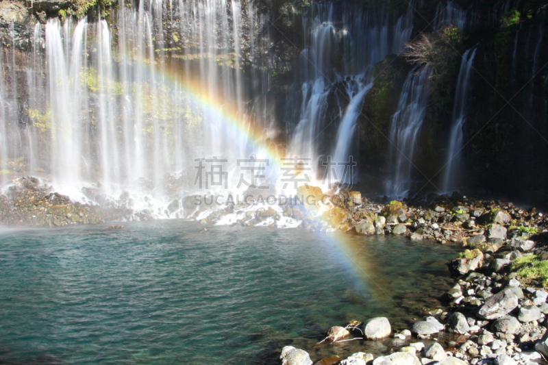 静冈县,彩虹,富士宫,shiraito falls,日本,水,公园,里山,水平画幅,瀑布