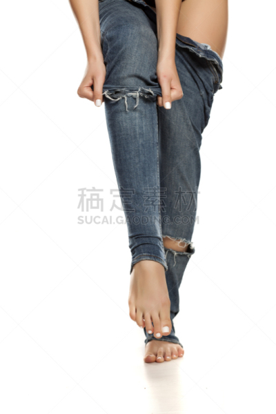 白色背景,牛仔裤,青年女人,穿衣服,超小号,部分,背景分离,裤子,一个人,健康