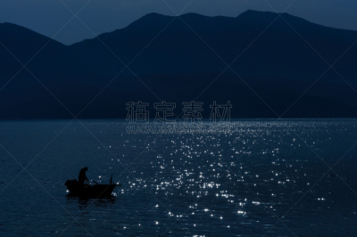 夜晚,暗色,运动,船,池塘,古典式,桨,儿童,湖,阴影